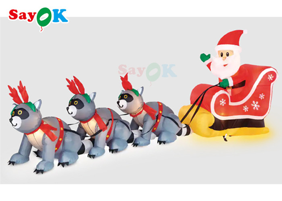 Giant Christmas Inflatable Xmas Decorations  Three Raccoons Pull Santa Claus To Give Gifts
