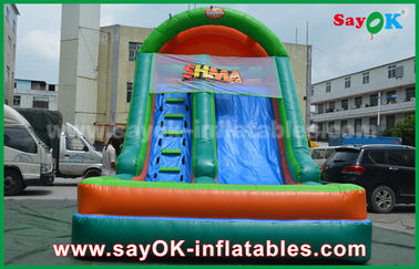 Outdoor Inflatable Slide Funny / Safety PVC Tarpaulin Inflatable Bouncer Slide Yellow / Blue Color For Playing