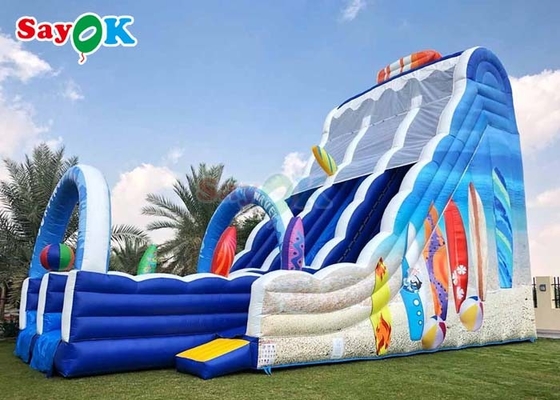 42.7ft Giant Inflatable Water Slides Blue Inflatable Double Beach Lane Slide