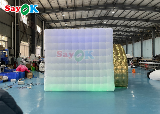 Inflatable Party Tent 3.5*2.8*2.5m LED Light Portable Inflatable Photo Booth White And Golden Color