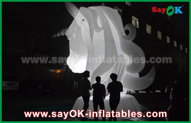Inflated Cartoon Characters Full White Oxfiord Cloth Inflatable Horse Unicorn With LED Light