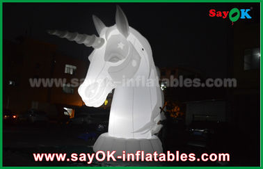 Inflated Cartoon Characters Full White Oxfiord Cloth Inflatable Horse Unicorn With LED Light