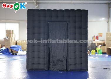 Event Booth Displays Black Two Doors Cube Inflatable Photo Booth With Air Blower Attractive