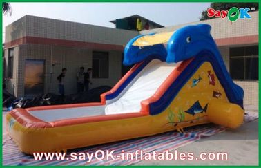 Inflatable Slip N Slide Ocean Blue Inflatable Bouncer Slide With Pool Shark Theme 0.55mm PVC