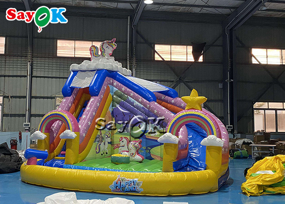 Unicorn Themed Inflatable Bounce House Slide With Ball Pit Pool