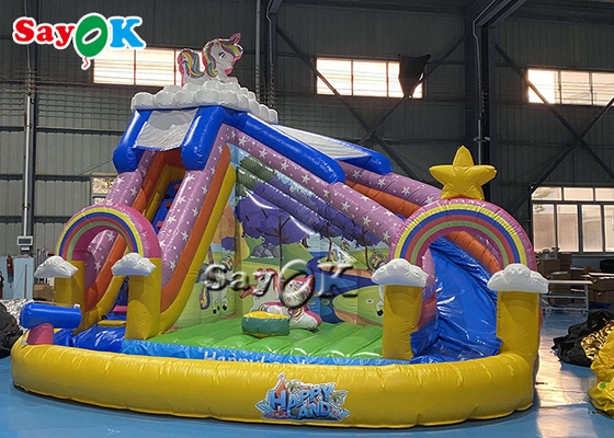 Unicorn Themed Inflatable Bounce House Slide With Ball Pit Pool