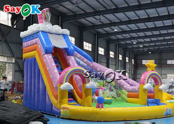 Unicorn Themed Inflatable Bounce House Slide With Ball Pit Pool