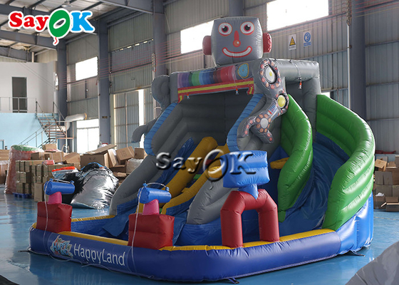 Inflatable Bouncy Slides Custom Backyard Robot Themed Inflatable Water Slide With Pool