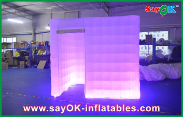 White Lighting Cube Inflatable Photo Booth Tent Left Door For Party