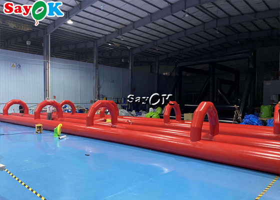 Outdoors Water Inflatable Slides PVC Tarpaulin Inflatable Water Slide Tiled On Flat Ground 60x2m