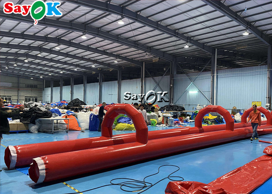Outdoors Water Inflatable Slides PVC Tarpaulin Inflatable Water Slide Tiled On Flat Ground 60x2m