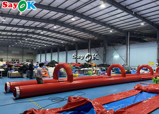 Outdoors Water Inflatable Slides PVC Tarpaulin Inflatable Water Slide Tiled On Flat Ground 60x2m