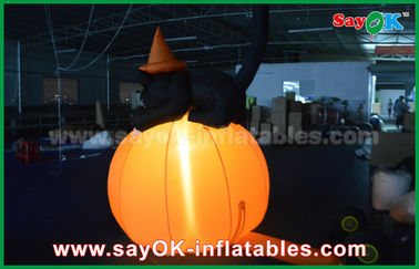 Durable Halloween Inflatable Holiday Decorations Pumpkin Cat With Led Lighting