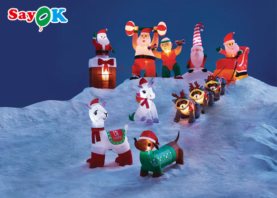 Giant Christmas Inflatable Xmas Decorations  Three Raccoons Pull Santa Claus To Give Gifts