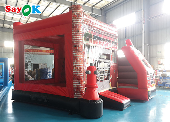 Fire Truck Themed Inflatable Bouncing Castle For Children Amusement Park