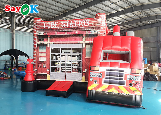 Fire Truck Themed Inflatable Bouncing Castle For Children Amusement Park