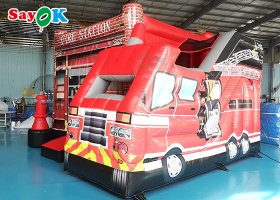 Fire Truck Themed Inflatable Bouncing Castle For Children Amusement Park
