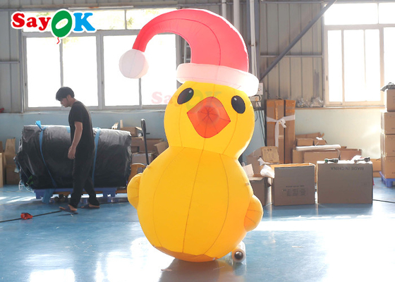 Yellow 2m Inflatable Christmas Duck With Hat Courtyard Decoration