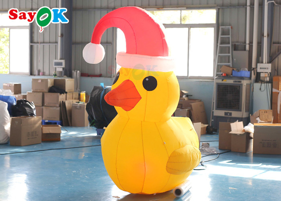 Yellow 2m Inflatable Christmas Duck With Hat Courtyard Decoration