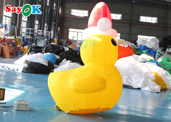 Yellow 2m Inflatable Christmas Duck With Hat Courtyard Decoration