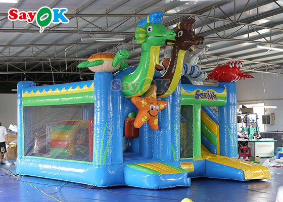 1000D Inflatable Bouncer Air Water Slide Jumping Bouncy Castle Ocean Theme Bounce House Combo With Pool