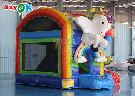 Rainbow Kids Inflatable Jumping Castle Unicorn Bouncy Castle With Slide