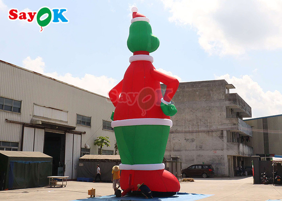 Inflatable Bunny Rabbits Green And Red 32.8FT Tall Inflatable Airblown Grinch With Hat Yard Decoration