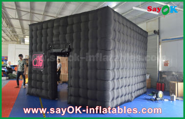 Inflatable Photo Studio 2 Doors Black Inflatable Photo Booth Waterproof With Led Strip For Advertising