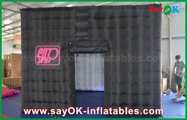 Inflatable Photo Studio 2 Doors Black Inflatable Photo Booth Waterproof With Led Strip For Advertising