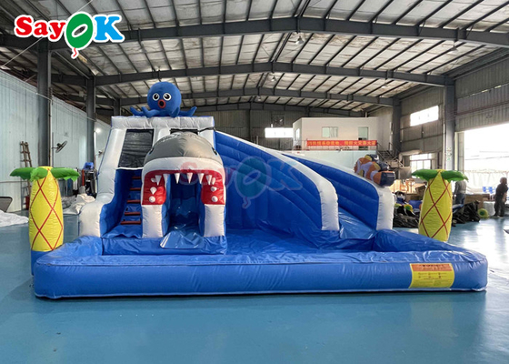 Amusement Park Inflatable Slide With Pool 19.7ft  Giant Inflatable Shark Water Slide For Kids