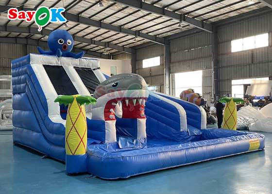 Amusement Park Inflatable Slide With Pool 19.7ft  Giant Inflatable Shark Water Slide For Kids