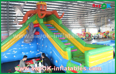 Inflatable Slip And Slide Giant Safety Inflatable Bouncer For Amusement Park , Inflatable Bounce Castle Bouncy Slides