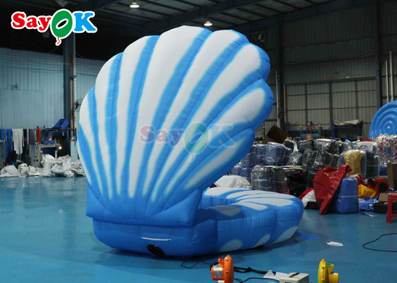 Blue And White Sea Giant Inflatable Clam Shell Stage Decoration With Led