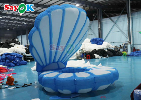 Blue And White Sea Giant Inflatable Clam Shell Stage Decoration With Led