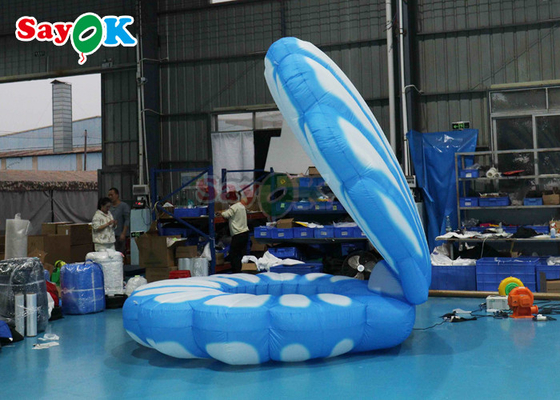 Blue And White Sea Giant Inflatable Clam Shell Stage Decoration With Led