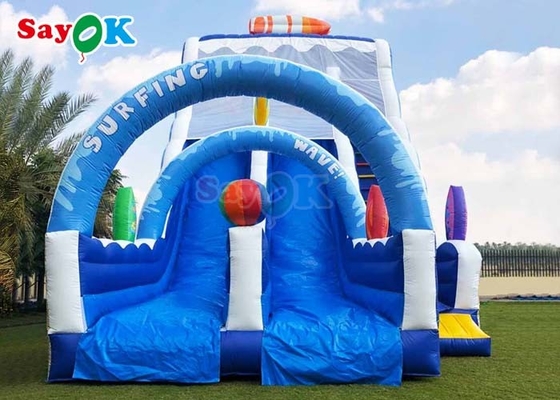 42.7ft Giant Inflatable Water Slides Blue Inflatable Double Beach Lane Slide