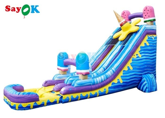 Blue Ice Cream Theme Inflatable Slide Popsicle Inflatable Waterslide With Pool