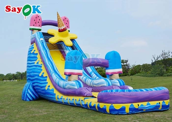 Blue Ice Cream Theme Inflatable Slide Popsicle Inflatable Waterslide With Pool