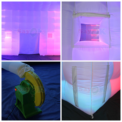 8m Square Camping Tents LED Inflatable Tent For 80 People Outdoor Party Event