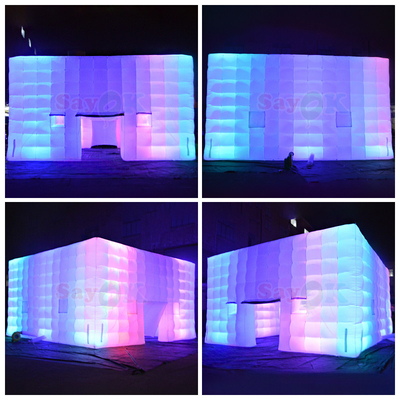 Customized White Square LED Light Tents Camping Party Event Inflatable Tent For Rental