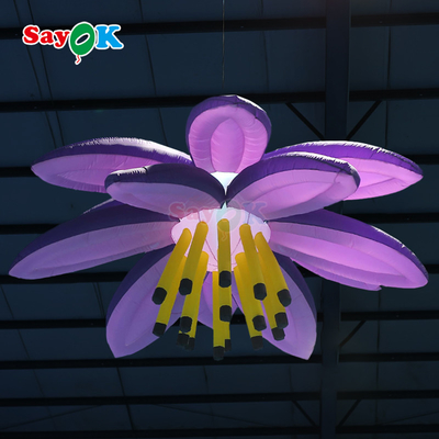 Giant LED Lighting Hanging Flowers Purple Inflatable Lotus Flower For Event Wedding Club Decoration