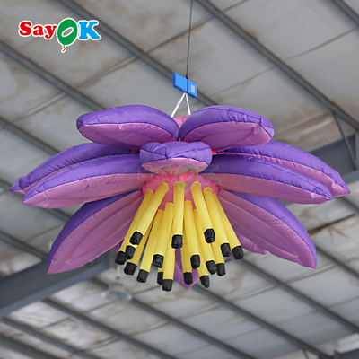 Customized Purple Giant Hanging Lotus Flower Inflatable LED Light Flowers For Event Decoration Advertising
