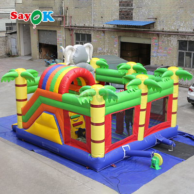 Elephant Jungle Themed Inflatable Bounce House Combo Inflated Bouncy Castle for Kids