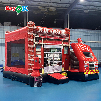 Sayok Fire Station Themed Inflatable Bounce Combo Inflatable Fire Truck Boucy Castle Slide for Kids