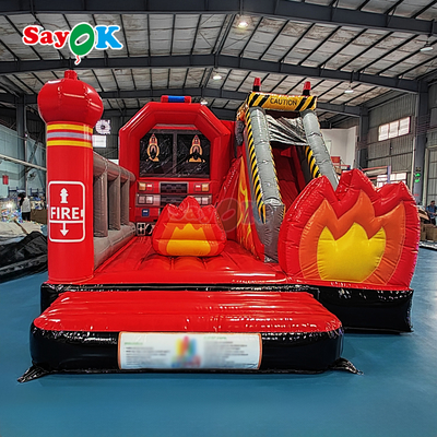 Sayok Customized Inflatable Castle Fire Station Inflatable Fire Truck Bouncer with Slide