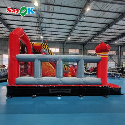 Sayok Customized Inflatable Castle Fire Station Inflatable Fire Truck Bouncer with Slide