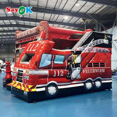 Sayok Customized Inflatable Castle Fire Station Inflatable Fire Truck Bouncer with Slide
