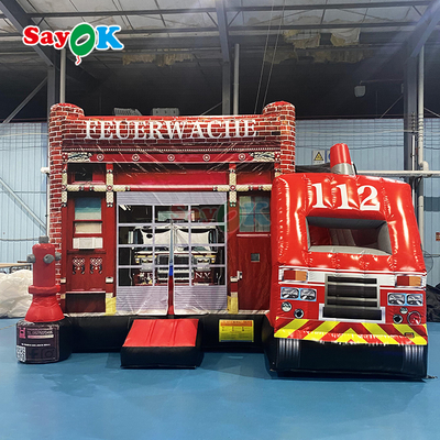 Sayok Customized Inflatable Castle Fire Station Inflatable Fire Truck Bouncer with Slide