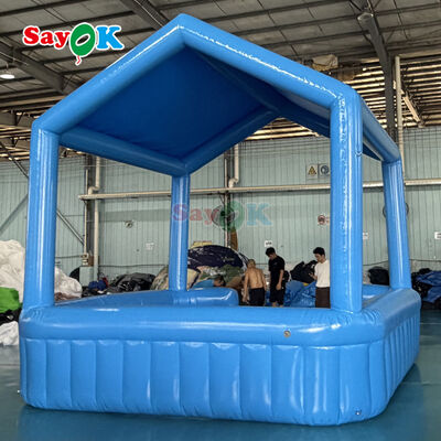 Outdoor Commercial Inflatable Pool Bar with Seats and Slide 26.2ftx26.2ftx13.5ft Made of 0.6mm PVC Tarpaulin and Flame-Retardant
