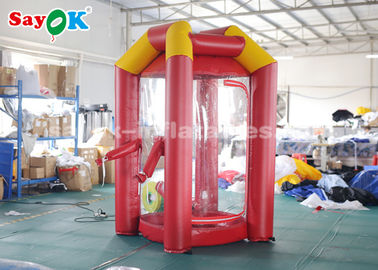 Red Custom Inflatable Products / PVC Tarpaulin Cube Inflatable Money Booth With 2 Air Blowers